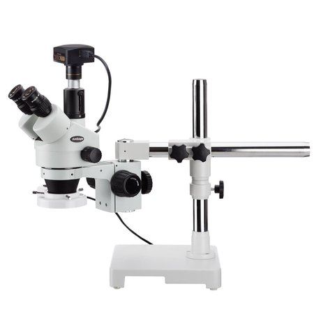 AMSCOPE 3.5X-45X Boom Stand Trinocular Zoom Stereo Microscope With Fluorescent Ring Light & 10MP USB3 Camera SM-3TPX-FRL-10M3